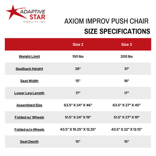 Adaptive Star Axiom IMPROV All-Terrain Special Needs 16” Front Wheel Push Chair, 2 or 3 Size, Red or Navy