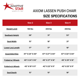 Adaptive Star Axiom LASSEN Special Needs 4 Wheeled Foldable Push Chair, 2/3/4 Size Options, Red or Navy