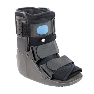 Advanced Orthopaedics 360LAZ Low Profile Low Top Medium black orthopedic boot with black straps on a white background