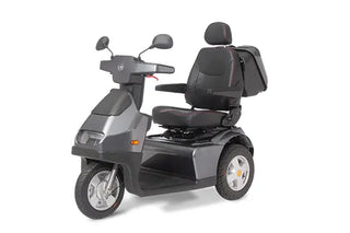Afikim Afiscooter FTS3581 S3 Standard, dark gray 3-wheel mobility scooter with padded seat, armrests and front headlight for outdoor use