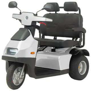 Silver Afikim Afiscooter FTS3680 S3 Duo Heavy-Duty 3-Wheel Mobility Scooter with 33-Inch Dual Seat