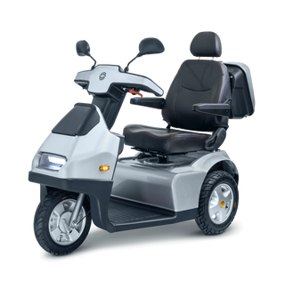 Afikim Afiscooter S3 Standard FTS3581, 3-wheel mobility scooter in silver with 20 inch seat for outdoor use