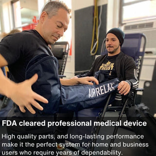 Air Relax leg sleeves being fitted on a seated user