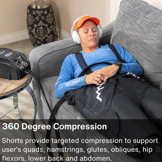 Woman relaxing in Air Relax compression shorts