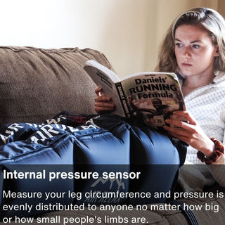 Woman reading while wearing Air Relax leg sleeves