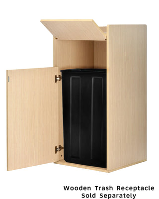 Alpine Industries ALPA01 black square liner inside a wooden receptacle cabinet with the door open