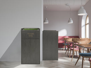 Alpine Industries ALP476-BLK woodgrain enclosure in a cafe dining area