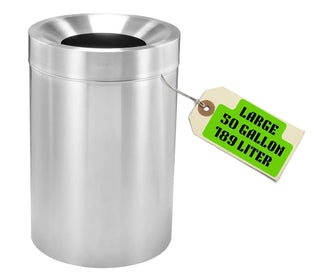 Alpine Industries ALP475-50 brushed stainless open top can with a large capacity hang tag