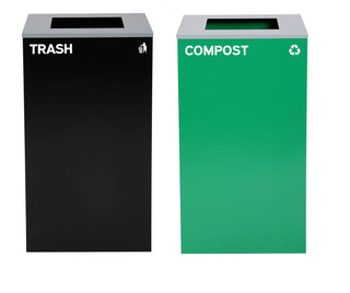 Alpine Industries ALP4450 black trash bin and green compost bin side by side