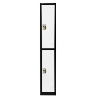 Alpine Industries ADI629-202 double tier locker with white doors and black frame, front view