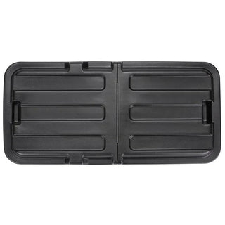 Alpine Industries ALP500-12-HL-BLK black hinged tilt truck lid, top view from the opposite end