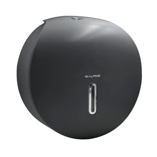 Alpine Industries ALP450-GRY round jumbo bath tissue dispenser in dark gray, front view