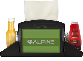 Alpine Industries ALP4332 dispenser on caddy base with mustard, ketchup and shakers