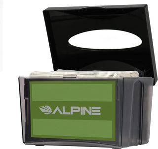 Alpine Industries ALP4332 napkin dispenser with lid open showing loaded napkins