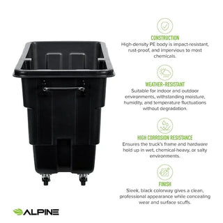 Alpine Industries ALP500-12 tilt truck alternate end view with material and finish notes
