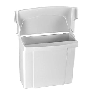Alpine Industries ALP451-WHI white sanitary napkin receptacle with the lid open