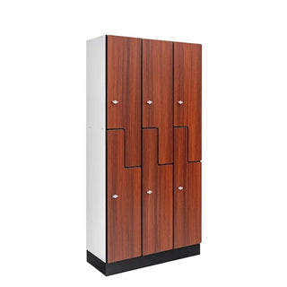 Alpine Industries ALP701-Z Z-style wood veneer locker in walnut finish, triple column