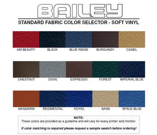 Color chart for Bailey soft vinyl with various fabric color options.
