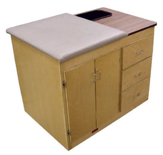 Bailey Manufacturing Model 27 Single Taping Station with countertop, sink, and storage drawers on a white background