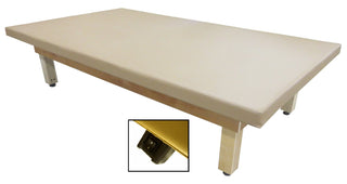 Bailey Manufacturing Model 4124/4125/4126/4127 Economy Electric Hi-Lo Upholstered Mat Tables inset of a footrest on a white background
