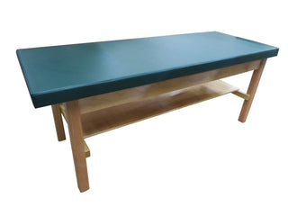 Bailey Manufacturing Model 432 Plain Shelf Treatment Table with wooden legs on a white background