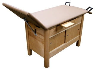 Bailey Manufacturing Model 494 Enclosed Space Saver Cabinet/Examination Table with beige top on a white background