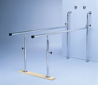 Bailey Manufacturing Model 595 Wall Mounted Folding Parallel Bars on a light blue background