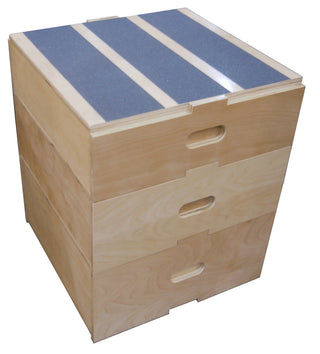 Bailey Manufacturing Model 725P Plyometric Interlocking Stack Stool Set with a blue top on a white background