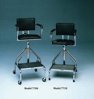 Bailey Manufacturing Model 7700/7710 Whirlpool Chair with chrome frames on a blue background, labeled Model 7700 and Model 7710.