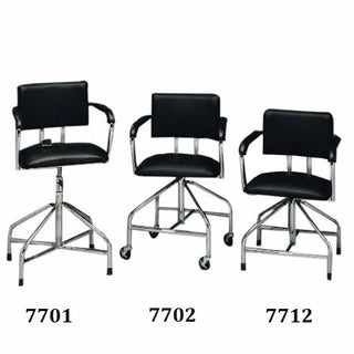 Bailey Manufacturing Model 7701/7702/7712 Whirlpool Chairs with chrome frames on a white background, labeled 7701, 7702, and 7712.
