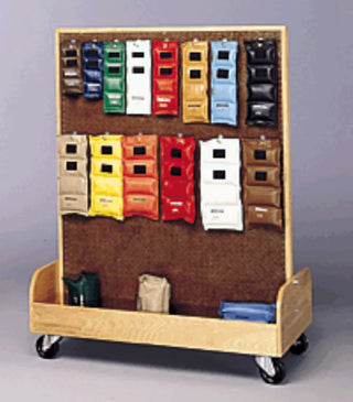 Bailey Manufacturing Model 784 Large Cuff Weight Cart with colorful weights on a gray background