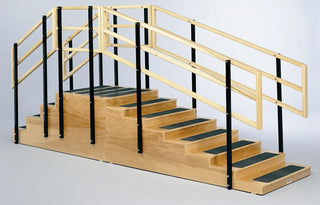Bailey Manufacturing Model 805/806/807 Convertible Training Stairs with handrails and green treads on a gray background