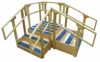 Bailey Manufacturing Model 815 ADA Convertible Training Stairs with blue steps on a white background