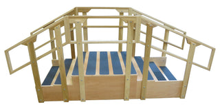 Bailey Manufacturing Model 815 ADA Convertible Training Stairs with blue mat on a white background