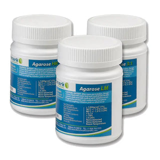 3 boxes of Benchmark Scientific A1801-HR Agarose HR (High Resolution - PCR Grade) 100g tablets on a white background