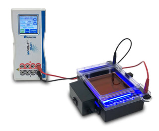 Benchmark Scientific Accuris myGel™ InstaView Mini Electrophoresis System with digital display on a white background