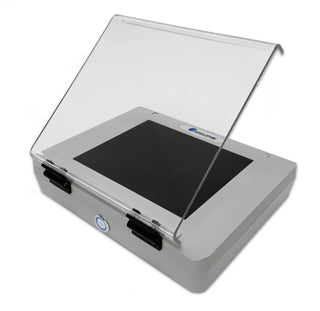 Benchmark Scientific Accuris™ UV Transilluminator with a transparent cover on a white background