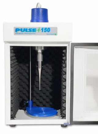 Benchmark Scientific DP0150 Pulse 150 UltraSonic Homogenizer with a blue lamp and white casing.