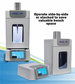 Benchmark Scientific DP0650 Pulse 650 UltraSonic Homogenizer with digital displays on a blue and white background