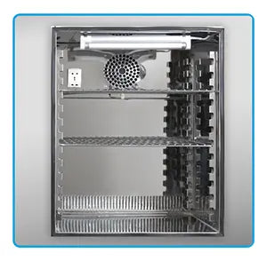 Benchmark Scientific H2265-HC myTemp™ 65 Heating and Cooling Incubator interior with glass door and metal racks.