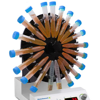 Benchmark Scientific R5010 Rotating Mixer with Rotisseries with test tubes on a white background