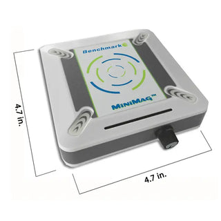 Benchmark Scientific S1005 MiniMag™ Magnetic Stirrer with dimensions on a white background