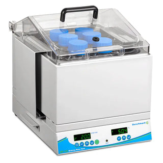 Benchmark Scientific SB0012 SB-12L Shaking Water Bath with digital display on a white background