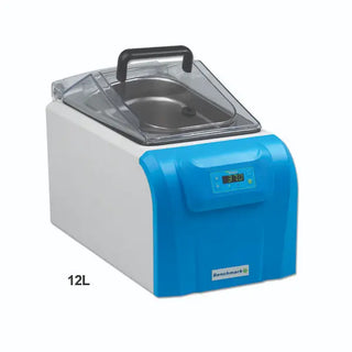 Blue and white Benchmark Scientific myBath Series Digtal Water Baths with digital display on a white background