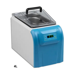 Blue and white Benchmark Scientific myBath Series Digtal Water Baths with digital display on a white background
