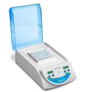 Benchmark Scientific myBlock Series Dry Baths with blue light on a white background