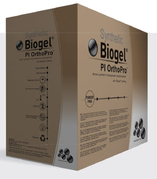 Cardboard box of Biogel® PI OrthoPro® 798917_BX, Surgical Glove, Size 8.5, Sterile, Polyisoprene, Micro-Textured on a white background