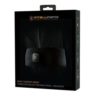 Black Intellinetix Universal Therapy Wrap with integrated vibration module and adjustable wrap designed for targeted therapy on multiple body areas.