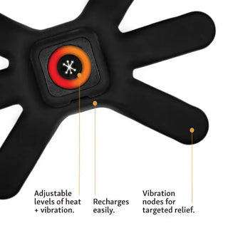 Black Intellinetix Heated Hub heat and vibration therapy device with multiple flexible vibration nodes designed for use with the Adjustable Universal Wrap.