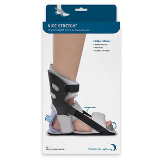 Black Nice Stretch Original night splint with adjustable straps, removable Polar Ice® insert, and low-profile collapsible design.